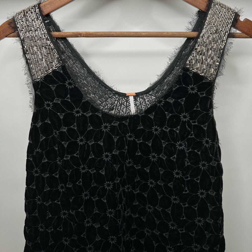 Free People Women’s Beaded Black Velvet Mini Shift Dress - Picture 7 of 15